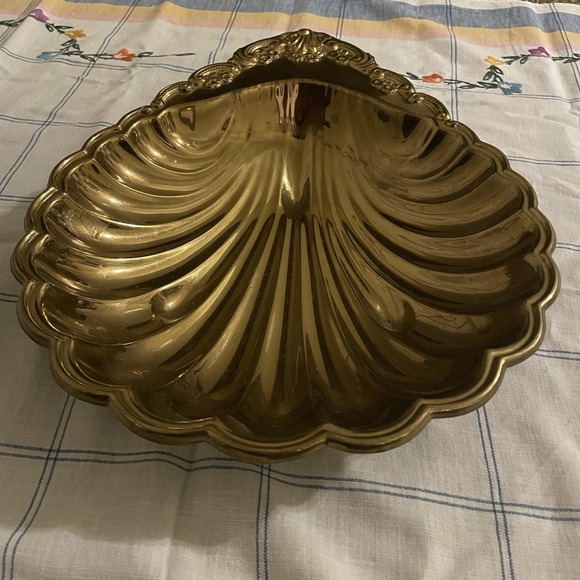 Other - Vintage Large Brass Shell Serving Dish, Hollywood Regency Tray m, MCM